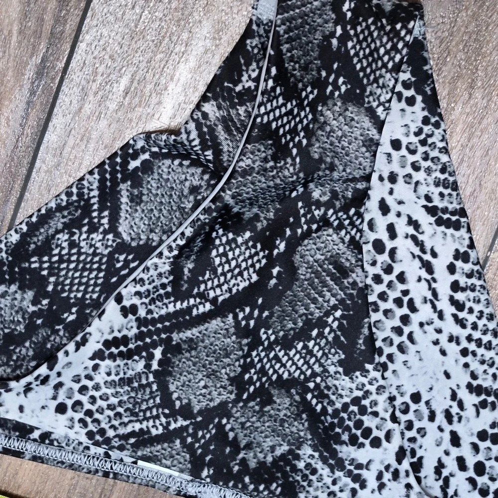 Aerie Black White Snakeskin Print Side Tie Bikini Bottoms Small Low Rise S/M